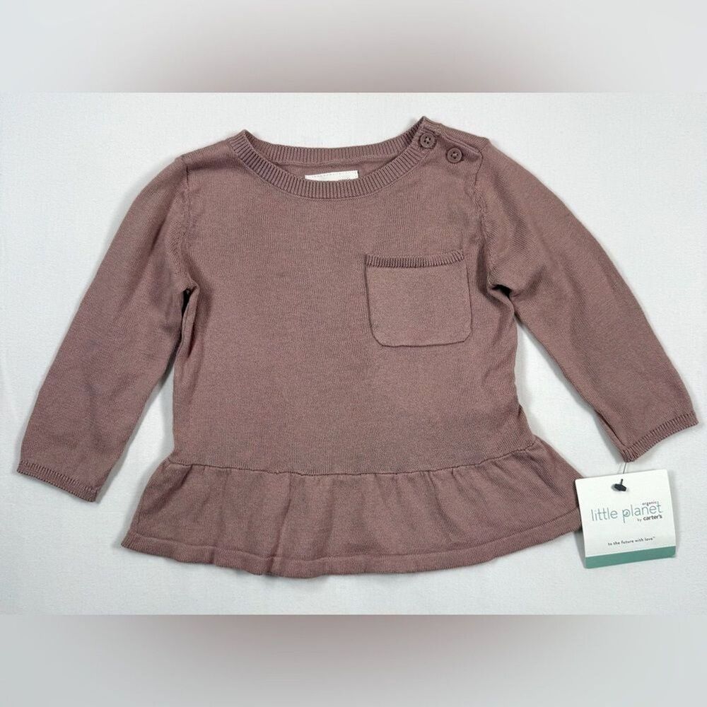 NWT LITTLE PLANET BY CARTER'S Baby Girls' Brown Long Sleeve Peplum T-Shirt 6M